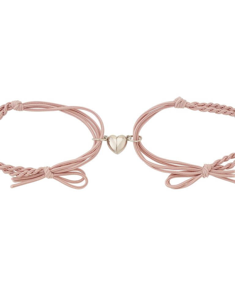Bestie Armband Rosa Armbänder mit geflochtenen Bändern und herzförmigem, trennbaren magnetischen Anhänger in der Mitte.