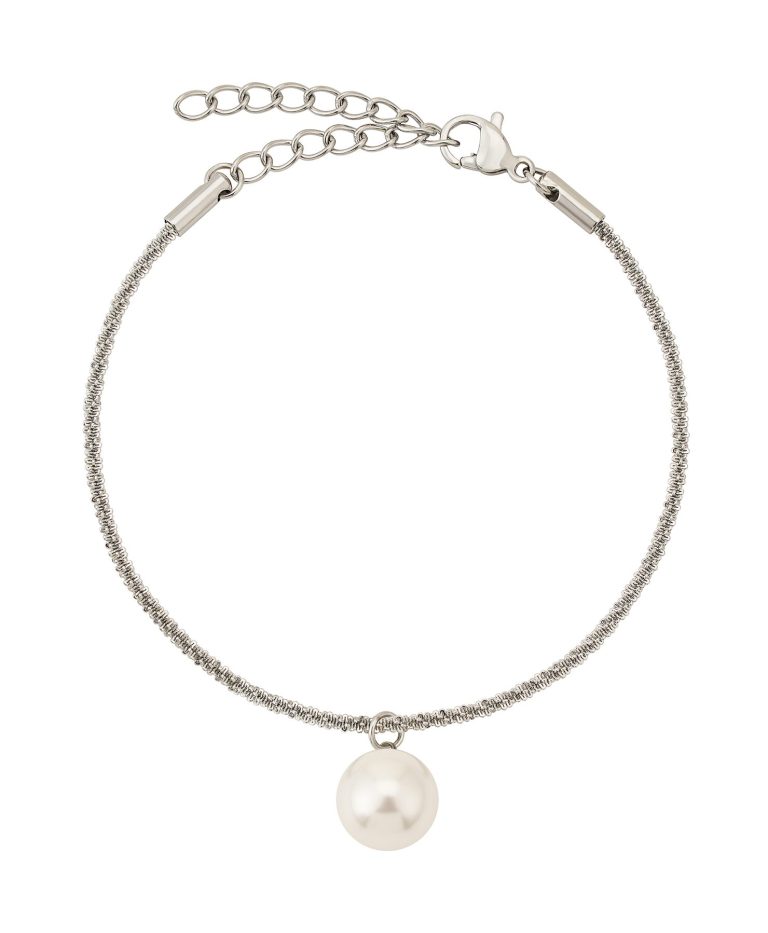 Snow Armband Platiniertes Armband mit einer runden, weißen Perle in der Mitte.